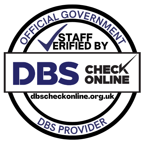 A circular badge with the text 