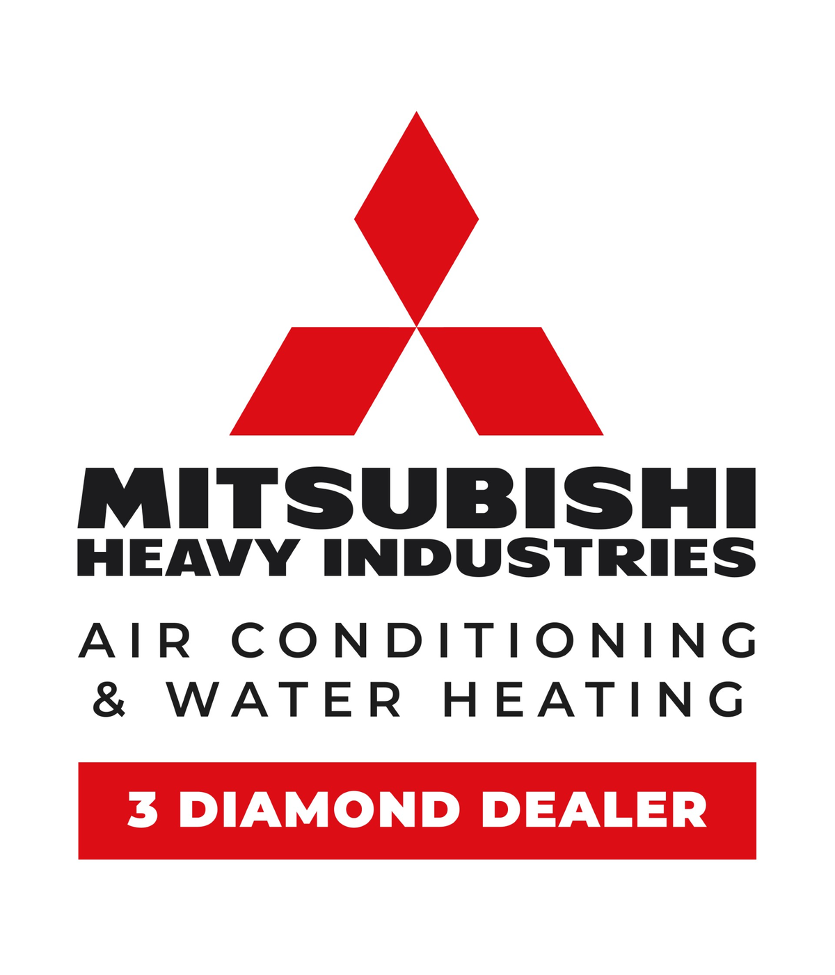 Logo for Mitsubishi Heavy Industries Air Conditioning & Water Heating. Text reads 